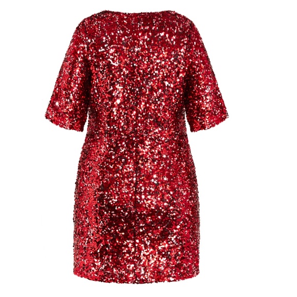 NWT CITY CHIC Plus Size CRIMSON Red SEQUIN Glam PARTY Cocktail MINI DRESS - Picture 13 of 16